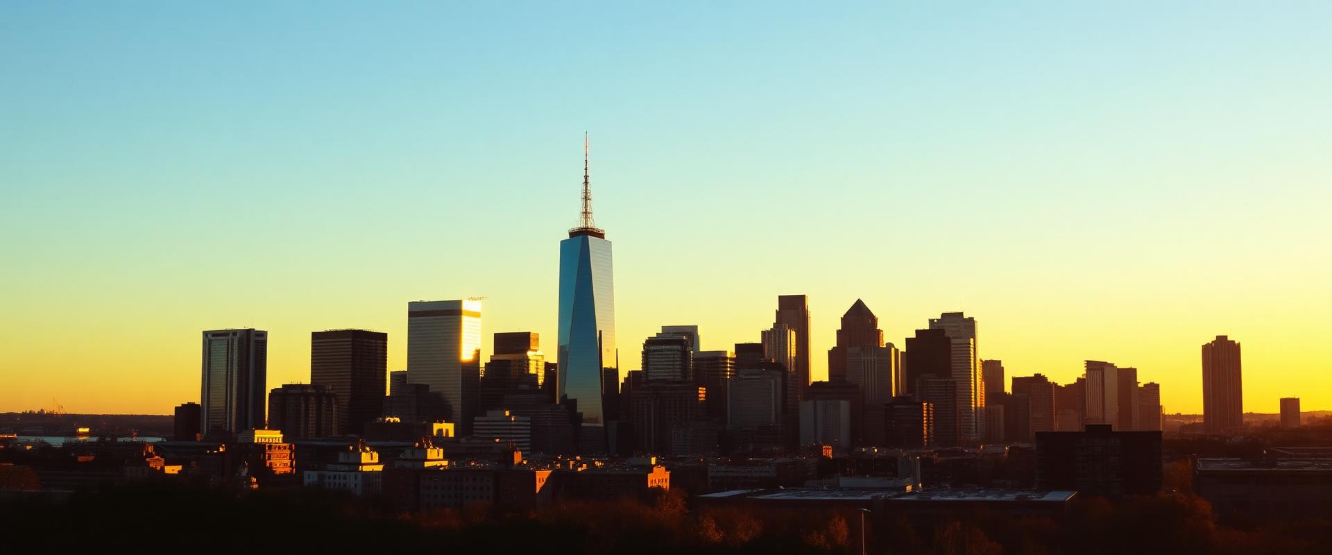 City skyline at sunset